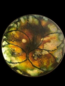 Handcrafted 5" Copper Enamel Dish Abstract Autumn Leaf Design Felted Bottom - Picture 1 of 6