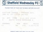 Ticket - Sheffield Wednesday Reserves v Leeds United Reserves 21.04.98