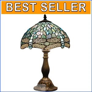 Elegant Sea Blue Dragonfly Stained Glass Table Lamp 12x12x18 in - UL Listed - Picture 1 of 11