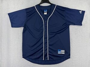 VINTAGE Adidas Baseball Jersey Adult Extra Large Blue Button Up Made USA Poly