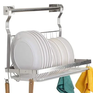 Stainless Steel Dish Drying Rack with Drainboard Hanging Rod and Sponge Holder - Picture 1 of 5