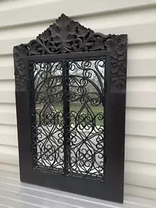28”x18” Hand Carved Wood Garden Metal Cast Iron Wall Glass Mirror French Door - Picture 1 of 7