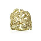 Yellow Gold Flash 925 Silver Cubic Zirconia Filigree Statement Ring, Size 7