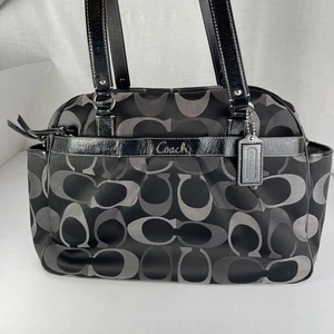 Coach Signature Black Gray F18789 Satchel Tote Shoulder Messenger Bag Patent Lea - Picture 1 of 24