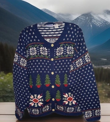 Suéter North Crest L Azul Botón Frontal Tejido Vacaciones Invierno Copo de Nieve Cárdigan Foto 1 de 4