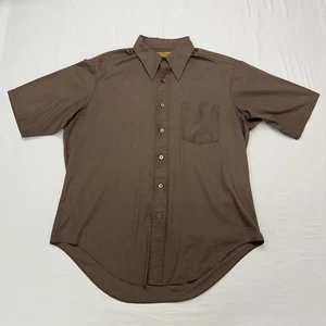 Vintage 70’s Jon Maurice Essley Brown Button Up Shirt Size L Disco Rockabilly - Picture 1 of 19