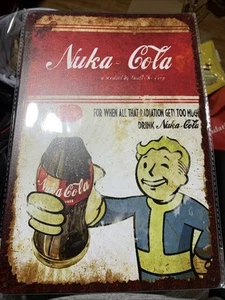 Fallout Nuka Cola Cosplay Prop Metal Sign Poster 12”X 8” - Picture 1 of 2