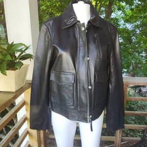 Elie Tahari Cropped Leather Flight Bomber Jacket SM. Lamb Leather - Picture 1 of 15