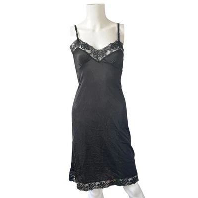 Vintage Black Slip Dress Lace Trim Goth Grunge Whimsigoth - Image 1 of 4