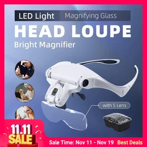 LED Headband Magnifying Glass with 5 Lenses 1.0X-3.5X | Bright Loupe Xmas Gift - Picture 1 of 12