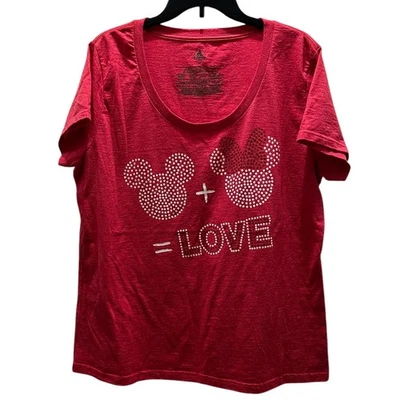 Camiseta Disney Mickey Minnie Love gola redonda lantejoulas cintilantes plus tamanho XXL 2XL - Imagem 1 de 4