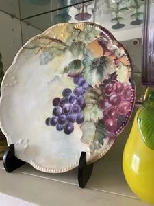 ADK Limoges France Hand Painted 9-3/8” Plate Purple Grapes Antique Vintage Art - Picture 1 of 5