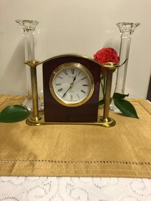 Vintage Wm Widdop Brass & Lacquered Marron Inlay Front Quartz Clock VGC - Image 1 of 4