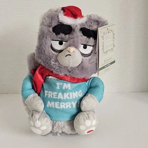 Gemmy animiertes unglückliches Kätzchen Plüsch Joyful Holiday I'm Freaking Merry / Neu mit Etikett  - Bild 1 von 14