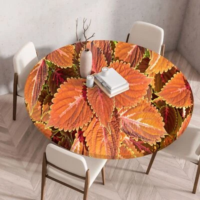 Yellow leaves  Table Cover Elastic Edged Polyester Tablecloth Round Table - Image 1 of 4