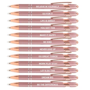 Inspirational Motivational Quotes Rose Gold Ballpoint Pens with Stylus Tip-12Pcs - Picture 1 of 7