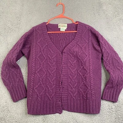 Aran Crafts Sweater Womens Plum Merino Wool Cardigan Size Medium Missing Buttons - Image 1 of 4