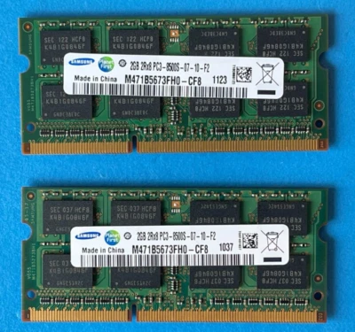 SAMSUNG 4GB (2x 2GB) PC3-8500 DDR3-1066 CL7 204-Pin SODIMM RAM M471B5673FH0-CF8 - Image 1 of 2