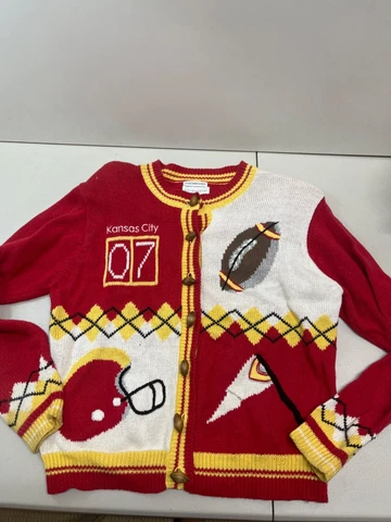 Christopher and Banks Hand Embroidered Sweater NFL KC Chiefs sz small Cover