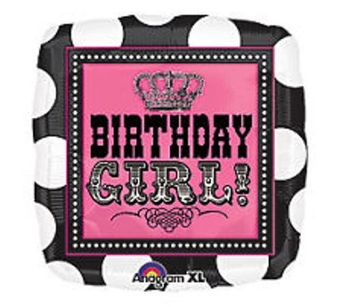 Lot of 10 18"  PINK & BLACK SQUARE BIRTHDAY GIRL PARTY BALLOONS Helium Mylar - Image 1 of 1