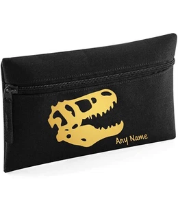 Dinosaur Skull Print Black Personalised Kids Childs School Pencil Case Xmas - Picture 1 of 12