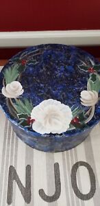 Hand Painted Folk Art Tole Painted Box With Tole Painted Christmas Balls Blue