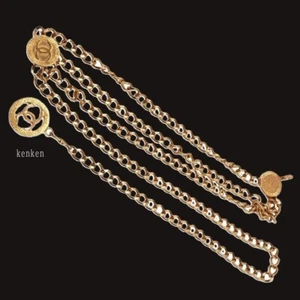 CHANEL BELT AUTH Gold Medal coin kenkenjp CC Logo COCO Chain 1984 Vintage Rare - Picture 1 of 18