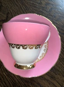 Vintage rosa, weiß ROYAL SUTHERLAND STAFFORDSHIRE KNOCHEN CHINA Fuß TASSE UNTERTASSE NEUWERTIG - Bild 1 von 7