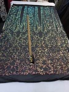 RAINBOW IRIDESCENT CLASSIC SEQUIN DESIGN ON A 4 WAY STRETCH BLACK MESH-BY YARD. - Picture 1 of 8