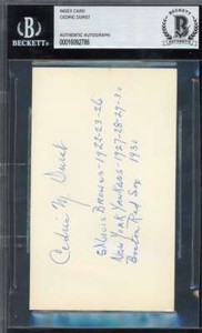 Cedric Durst Beckett BAS Signed 1927 Yankees 3x5 Index Card Autograph