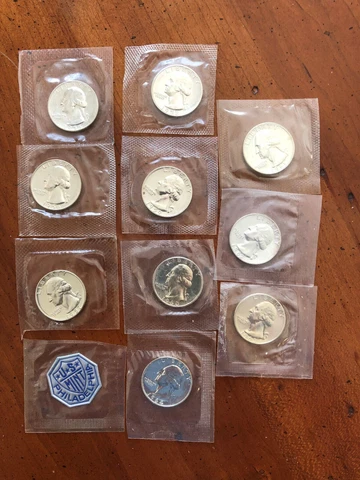1955-1964 Proof Quarters Washington Quarter 10 Pc Set 90% Silver - In Mint Cello Cover