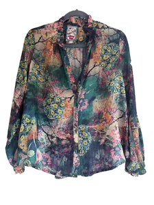 Johnny Was Traviata Leda Silk Ruffle Neck and Cuff Button Down - C16021AO Sz M - Picture 1 of 6