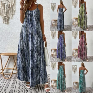 Holiday Womens Boho Maxi Sundress Plus Size Ladies Casual Loose Long Sling Dress - Picture 1 of 21