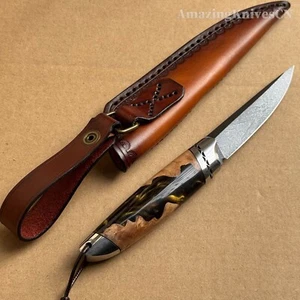 Premium Wootz Stahlmesser Outdoor Survival Jagd mit Lederscheide Sammlerstück - Bild 1 von 16