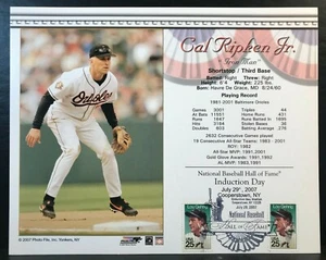 CAL RIPKEN JR ORIOLES POSTMARKED BASEBALL HOF INDUCTION DAY 8X10 PHOTO CARD 2 - Picture 1 of 2