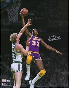 Magic Johnson Los Angeles Lakers Signed 16" x 20" Lay Up Over Larry Bird Photo