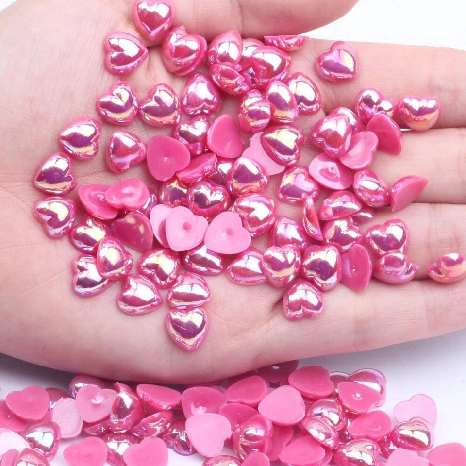 50 Heart Cabochons Flatbacks Pearl Flat Back Mix Valentines Jewelry Supply Bulk - Image 1 of 1