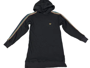 Spiritual Gangster Girls Hoodie Sweater Dress Rainbow Trim Black Fleece Size 12 - Picture 1 of 10