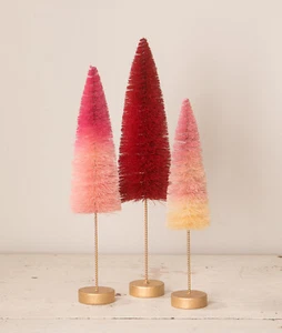Set alberi pennello bottiglia Bethany Lowe/3 ombre rosso rosa e crema decorazione San Valentino - Foto 1 di 2