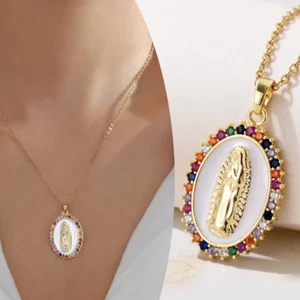 Collana Madonna Miracolosa Miracoli Chiesa Donna Dorato con Strass Multicolor - Foto 1 di 4