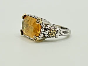 Judith Ripka JR2 Sterling Silver~18kt Gold~ Citrine & Diamond Ring Sz 6 #483 - Picture 1 of 12