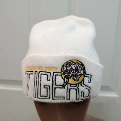 Vintage 90s Grambling State Tigers White Knit Beanie Hat Cap NCAA - Image 1 of 4