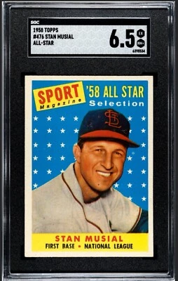1958 Topps #476 STAN MUSIAL ALL STAR St. Louis Cardinals SGC 6.5 EX-NM+ NICE - Image 1 of 2