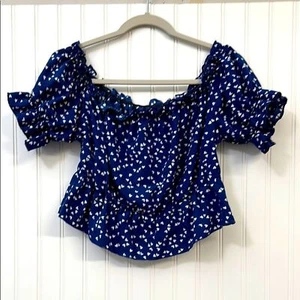 Shein Crop Rüschen Herz Muster Blau Off-Shoulder Top - Bild 1 von 5