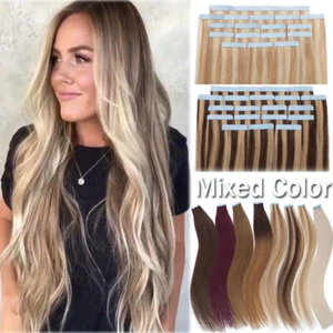 LIQUIDACIÓN 10-80 piezas Cinta en Extensiones de Cabello Remy Humano Resaltar Tramas de Piel Gruesas - Imagen 1 de 98