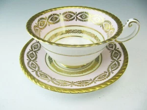 Paragon Cup & Saucer Pink Rose Center Gold Pink Mint Bands Gadroon Edges A917 - Picture 1 of 8