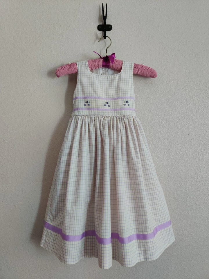 Strasburg Children Cotton Sleeveless Dress Size 4Y Lavender /Yellow Plaid Spring - Image 1 of 4