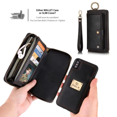 Zipper Purse Detachable Leather Wallet Case Magnetic Cover For iPhone & Samsung - Image 1 of 4
