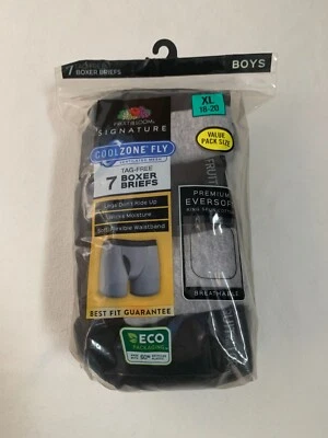 全新 Fruit of the Loom 灰色黑色无标签男孩平角内裤 7 XL 18-20 — 第 1/3 张图片