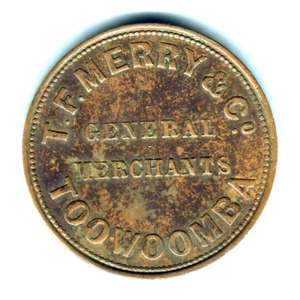 Australia Token. Merry & Co. 1d c1860s - Toowoomba Qld.. Merchants.. gVF - Imagen 1 de 2
